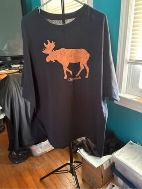 Men's Black Short-Sleeve T-Shirt with Orange Moose Graphic